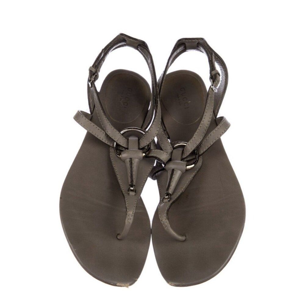 Gucci Authentic Solid Gray Leather Thong Strappy Flat Sandals 9.5 - Picture 3 of 8